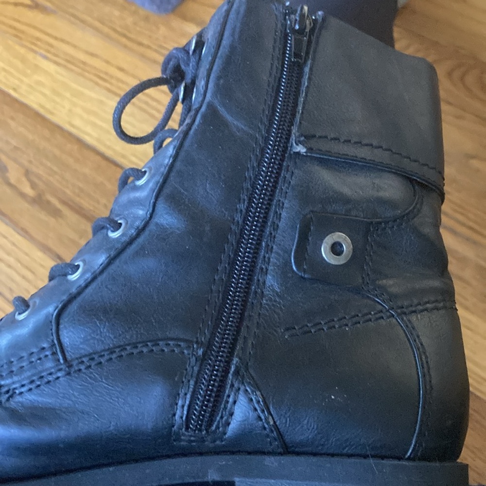 Black Leather Lace-Up Ankle Boots with Side Zip - Picture 4 of 11